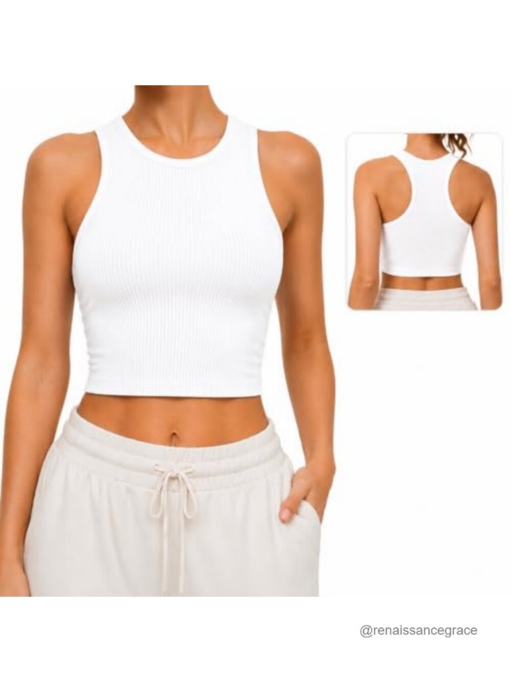 Ribbed Workout Tank Top High Neck Racerback Crop Yoga Top